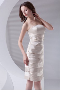 Satin Strapless Knee Length Dress with Embroidery