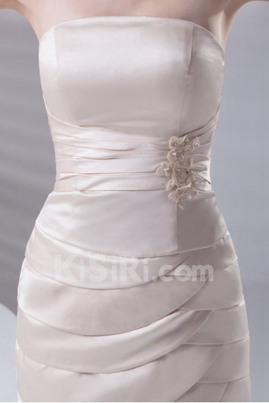 Satin Strapless Knee Length Dress with Embroidery