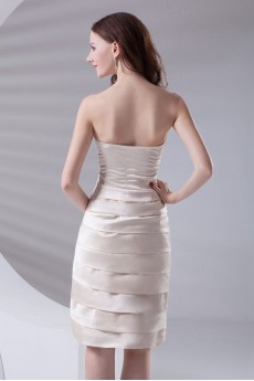 Satin Strapless Knee Length Dress with Embroidery