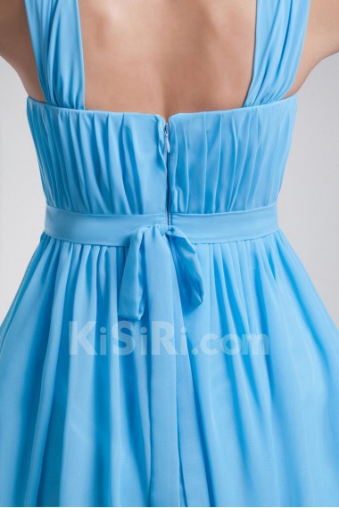 Chiffon Straps Knee Length Dress with Hand-made Flowers