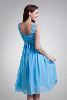 Chiffon Straps Knee Length Dress with Hand-made Flowers