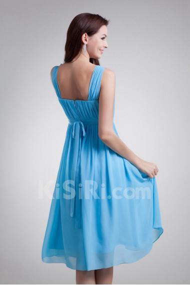 Chiffon Straps Knee Length Dress with Hand-made Flowers