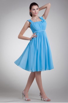 Chiffon Straps Knee Length Dress with Hand-made Flowers