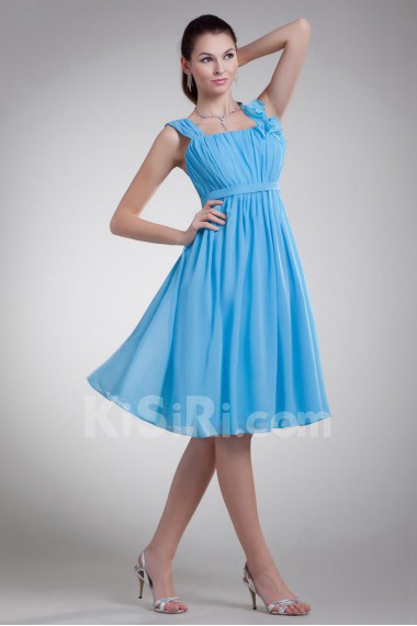 Chiffon Straps Knee Length Dress with Hand-made Flowers