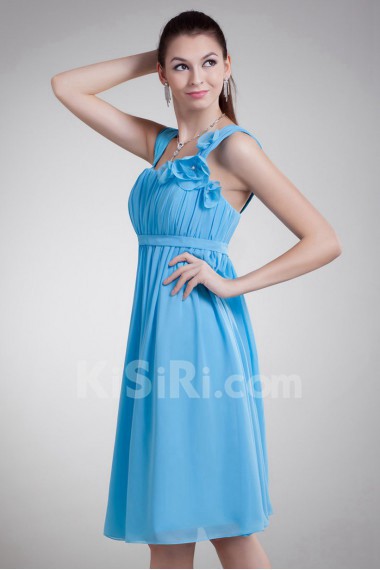 Chiffon Straps Knee Length Dress with Hand-made Flowers