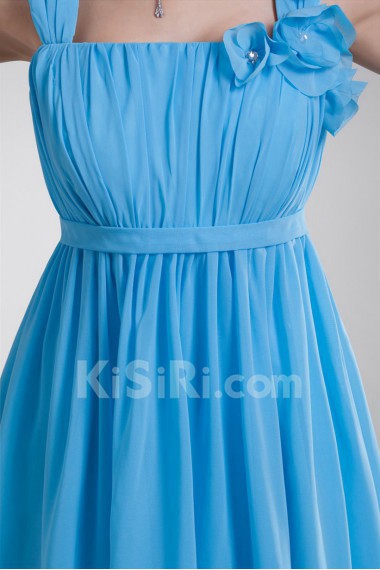 Chiffon Straps Knee Length Dress with Hand-made Flowers