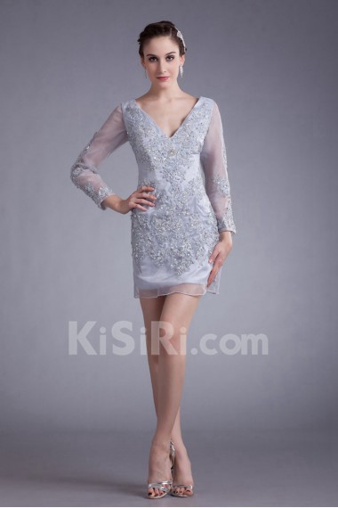 Organza V-Neck Short Dress with Embroidery