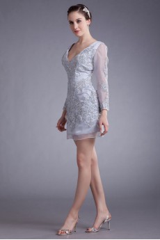 Organza V-Neck Short Dress with Embroidery