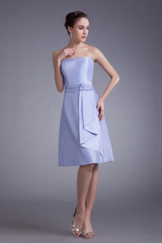 Taffeta Strapless Knee Length A Line Dress with Sash