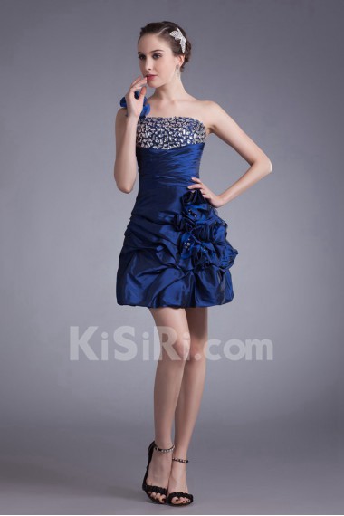 Taffeta One Shoulder Short Dress with Embroidery