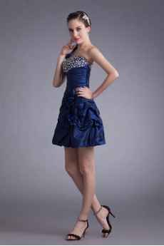 Taffeta One Shoulder Short Dress with Embroidery