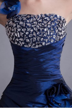 Taffeta One Shoulder Short Dress with Embroidery