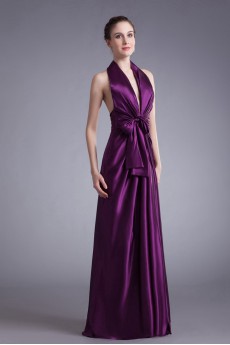 Satin V-Neck Column Dress with Sash