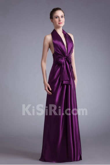 Satin V-Neck Column Dress with Sash