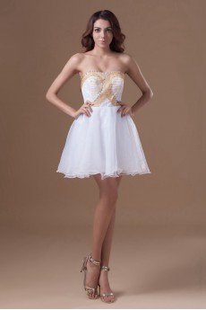 Organza Strapless Short A Line Dress with Embroidery