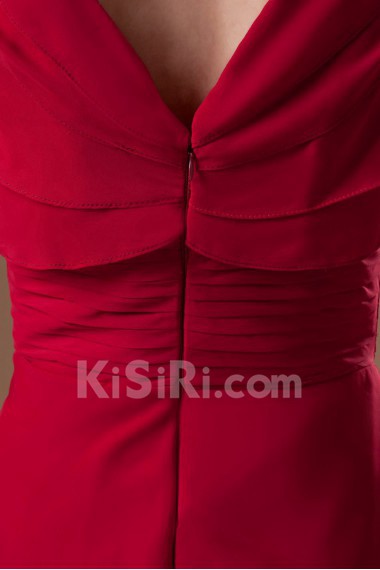 Chiffon V-Neck Knee Length Dress with Cap Sleeve