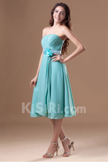 Chiffon Strapless Knee Length Dress with Sash