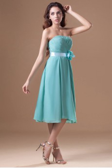 Chiffon Strapless Knee Length Dress with Sash