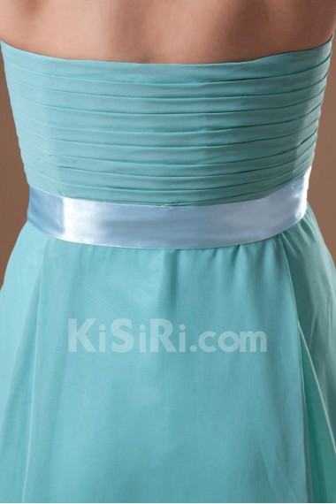 Chiffon Strapless Knee Length Dress with Sash