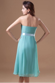 Chiffon Strapless Knee Length Dress with Sash