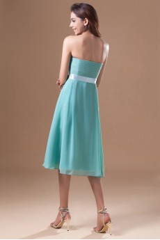 Chiffon Strapless Knee Length Dress with Sash