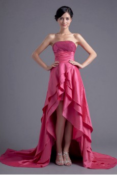 Taffeta Strapless Dress with Embroidery