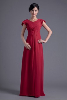 Chiffon V Neckline Empire Cap Sleeves Dress