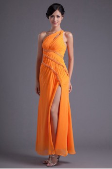 Chiffon Asymmetrical Column Dress with Sequins