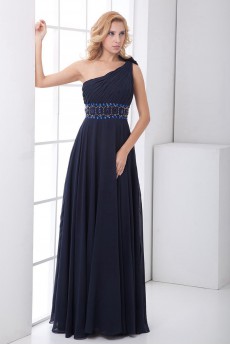 Chiffon Asymmetrical A Line Dress with Sash