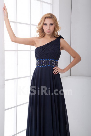 Chiffon Asymmetrical A Line Dress with Sash