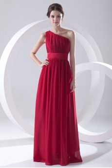 Chiffon Asymmetrical Column Dress with Sash