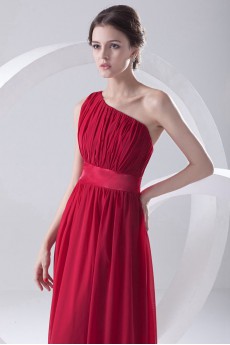 Chiffon Asymmetrical Column Dress with Sash