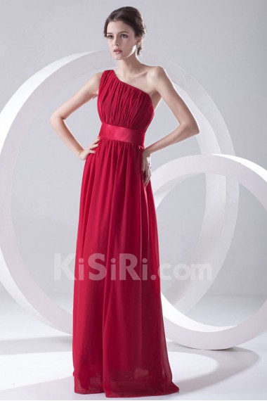 Chiffon Asymmetrical Column Dress with Sash