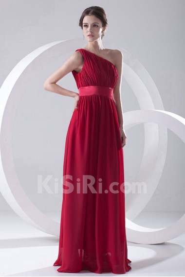 Chiffon Asymmetrical Column Dress with Sash