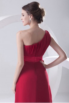 Chiffon Asymmetrical Column Dress with Sash
