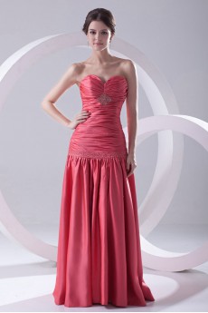 Sweetheart Floor Length Satin Dress with Directionally Ruched Bodice