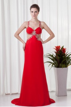 Chiffon Straps Column Dress with Sequins