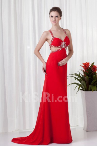 Chiffon Straps Column Dress with Sequins