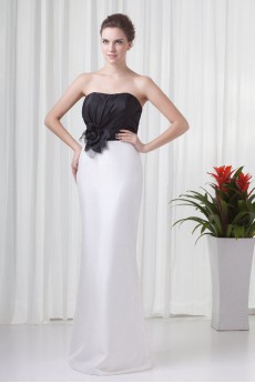 Satin Strapless Sheath Dress with Hand-made Flower