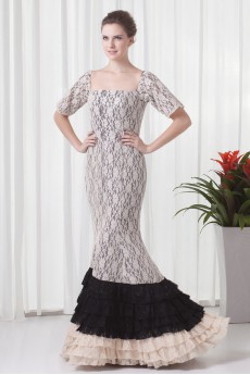 Lace Strapless Mermaid Dress with Half Sleeve