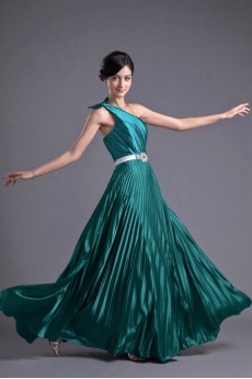 Satin One Shoulder Column Dress with Sash