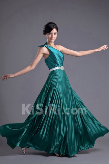 Satin One Shoulder Column Dress with Sash