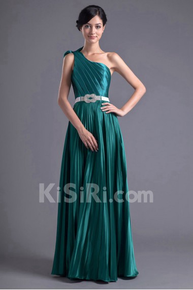 Satin One Shoulder Column Dress with Sash
