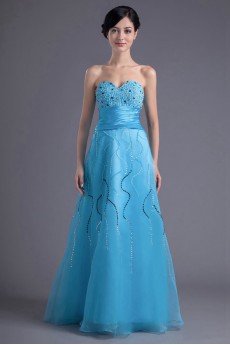 Organza Sweetheart A Line Dress with Sash and Sequins