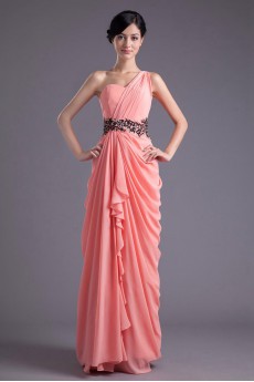 Chiffon Asymmetrical Column Dress with Sequins