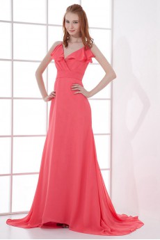 Chiffon V Neckline Empire Swee Train Dress with Sash