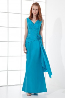 Taffeta V Neckline Sheath Dress with Hand-made Flower