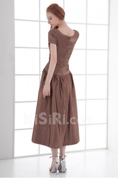 Satin Scoop Sheath Tea-length Short Sleeves Dress