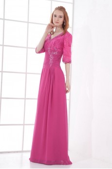 Chiffon V Neckline Sheath Dress with Half Sleeves