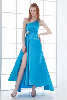 Satin Asymmetrical A Line Ankle-Length Dress with Hand-made Flower